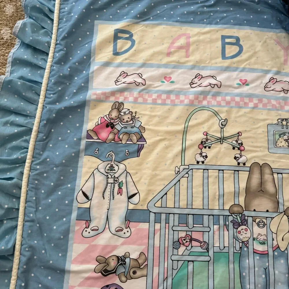 Vintage Bunny Crib Comforter 39 x 49 Nursery Quilt Easter Baby Decor